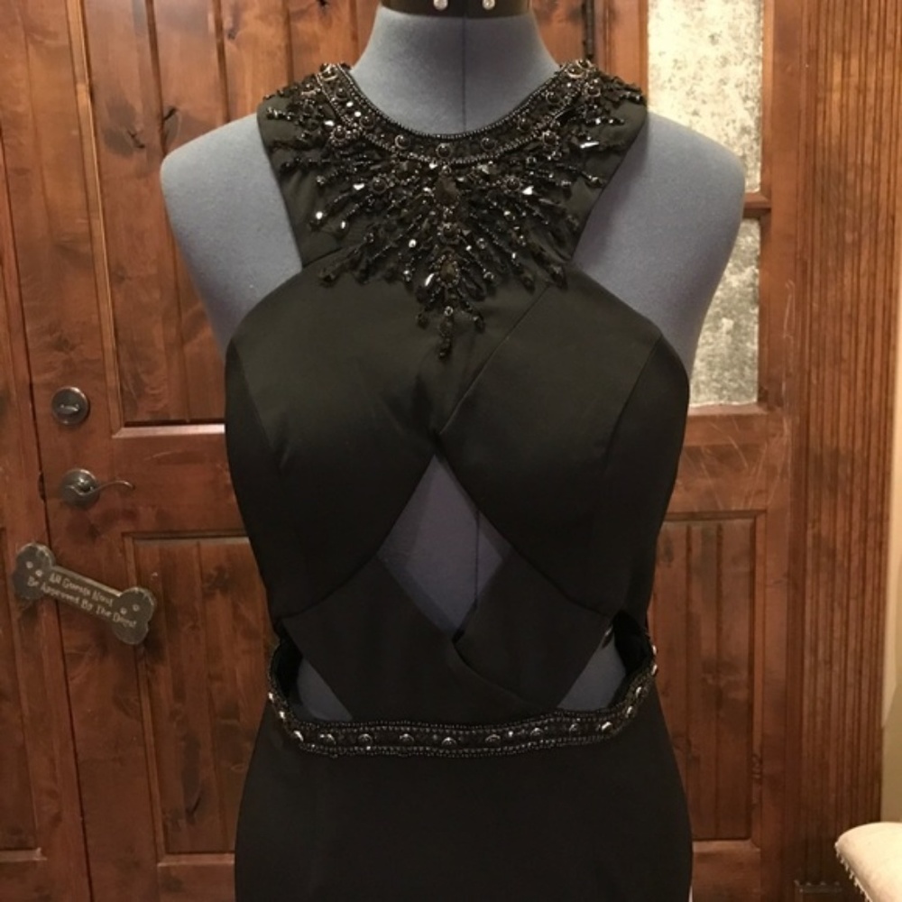 JVN Jovani Beaded Cross Cutout Prom Gown! NEW! - Picture 2 of 7